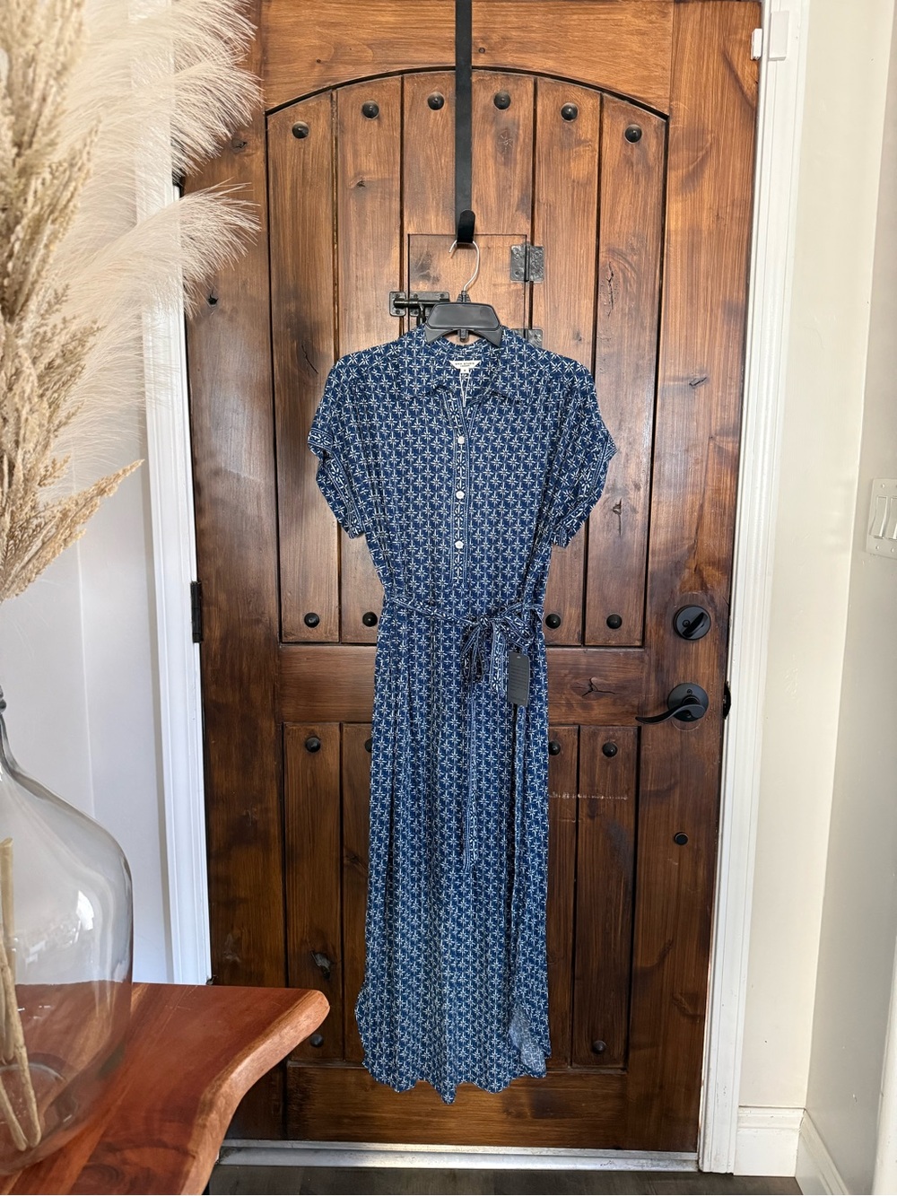 Max Studio Navy Blue Printed Maxi Shirt Dress
